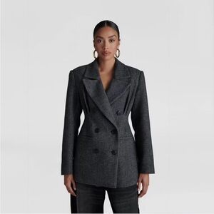 KBB by KAHLANA Women's 'The Corset Blazer' - Gray Herringbone XL
